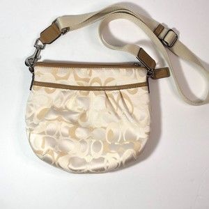 COACH Ashley Signature Canvas Leather Pleated Adjustable Crossbody Purse